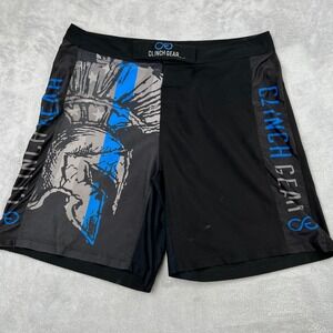 Clinch Gear MMA Performance Shorts Size 42 Black Blue Graphic Combat Training